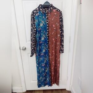 NATURAL LIFE Floral Patchwork Maxi Dress - Blue and Brown